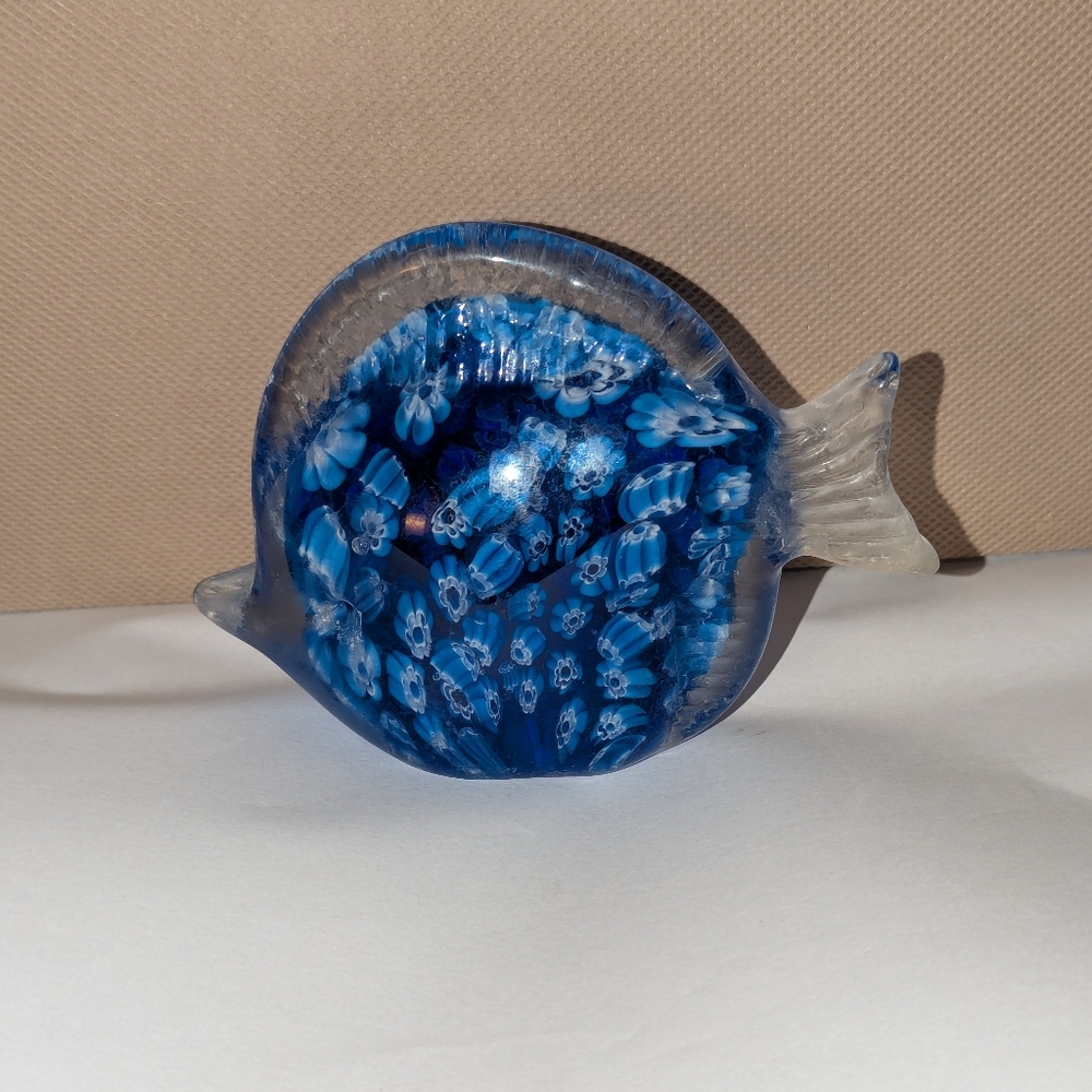Vintage Angel Fish Glass Blue Glass Fish Figurine